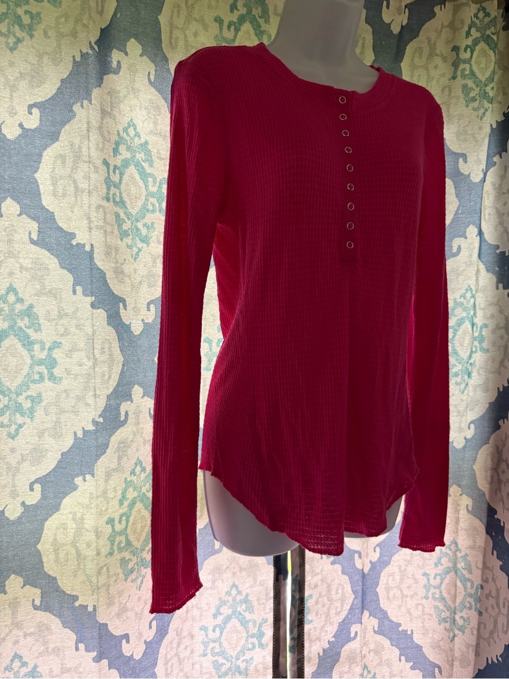 Zenana Pink Waffle Knit Henley Long Sleeved Top L - Picture 2 of 6